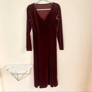 Eddie Bauer Velvet Maxi Dress Red Burgundy Sz Small Holiday Party Christmas